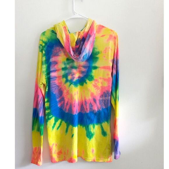 Dyenomite Colorful Bright Tie Dye Hooded LS Pullover Shirt  Small No Drawstring - Picture 2 of 8